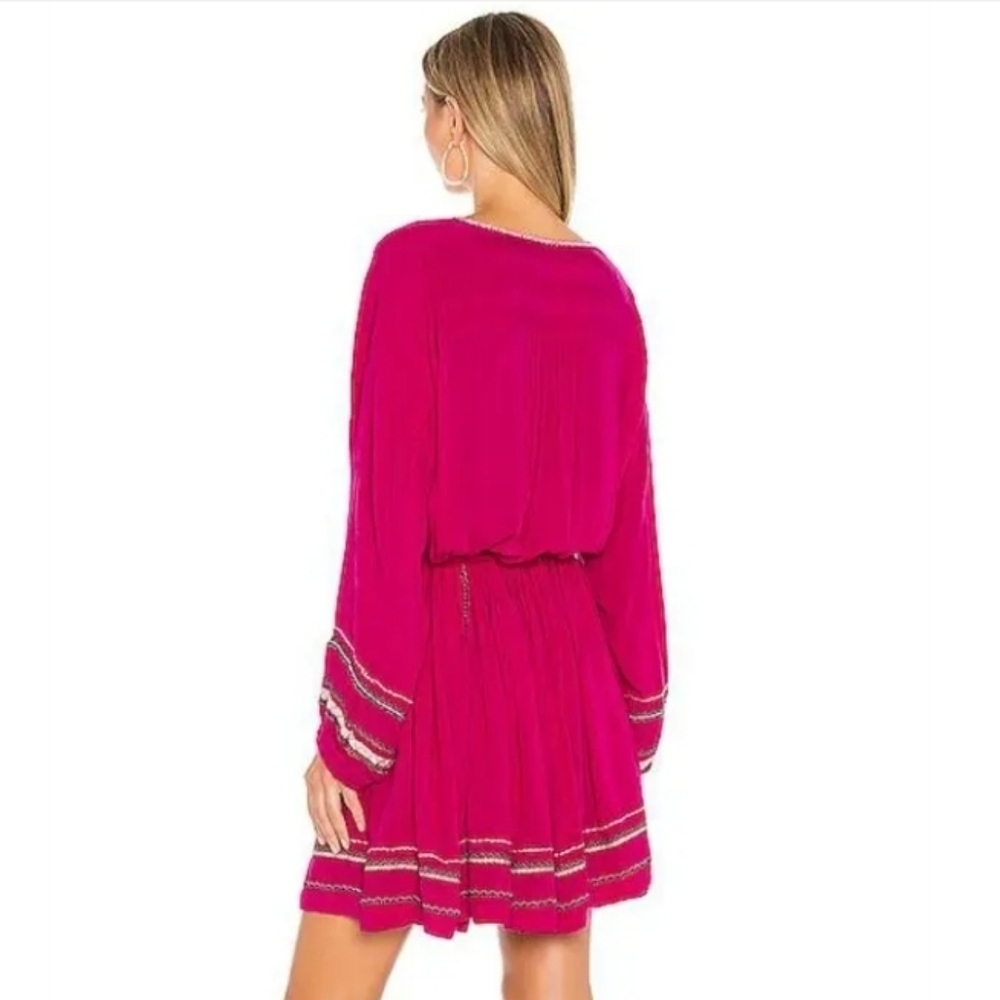 FREE PEOPLE Women's Delilah Embroidered Wrap Mini Dress In Hot Pink Boho Size M - Picture 3 of 16